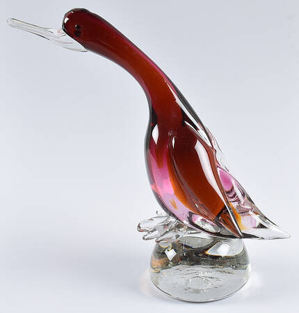 Murano Figurines Duck-Red On Clear Base - No Box