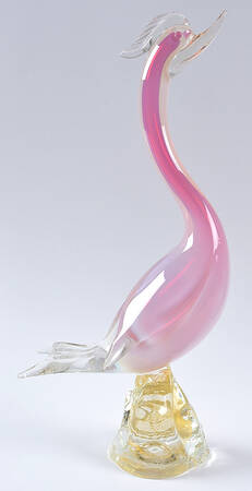 Murano Figurines Swan-Pink Opal On Gold Fleck Base - No Box