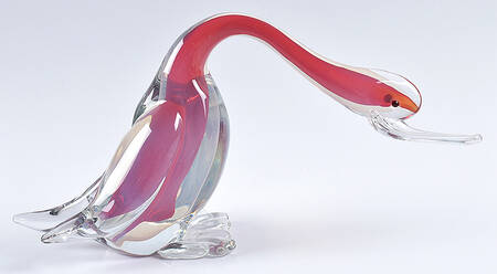 Murano Figurines Duck-Head Down,Clear,Red - No Box