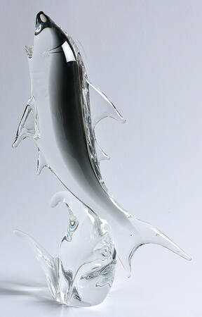 Murano Figurines Shark On A Wave-Clear,Smoke - No Box