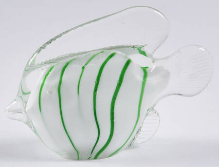 Murano Figurines Tropical Fish White Green Stripes - No Box