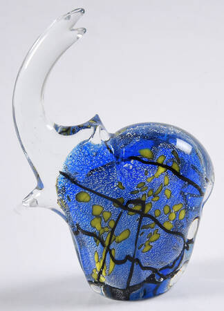 Murano Figurines Elephant Blue Yellow Black - No Box