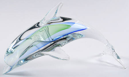Murano Figurines Dolphin Leaping-Clear,Blue,Green - No Box