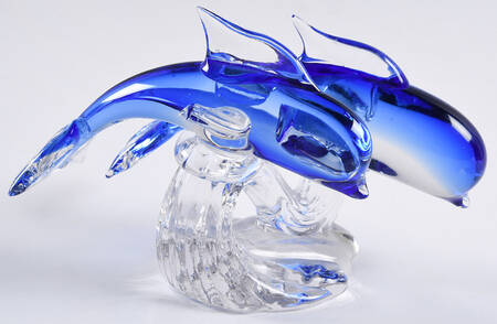 Murano Figurines Two Blue Dolphins On Waves - No Box 525