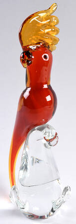 Murano Figurines Cockatoo-Orange On Clear Base - No Box