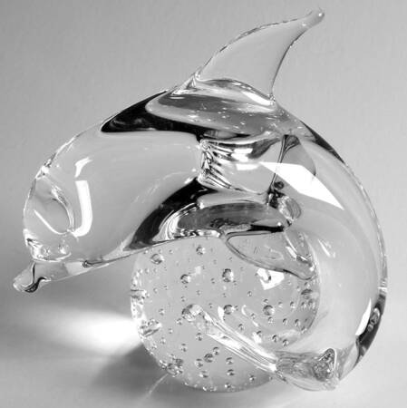 Murano Figurines Dolphin-Clear, On Ball With Bubbles - No Box