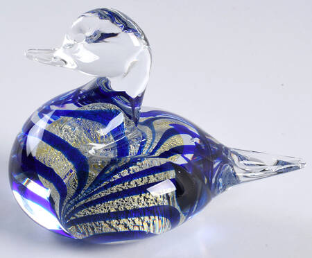 Murano Figurines Duck-Blue Swirls And Gold Fleck Bubble - No Box