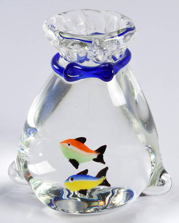 Murano Figurines Fish In A Bag-Orange,Green/Blue,Yellow - No Box