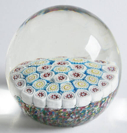 Murano Figurines Millefiore-White,Blue,Multi Base,Paperwt - No Box