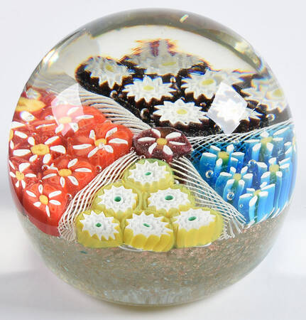 Murano Figurines Millefiore-4 Sections,Ribbon Paperweight - No Box