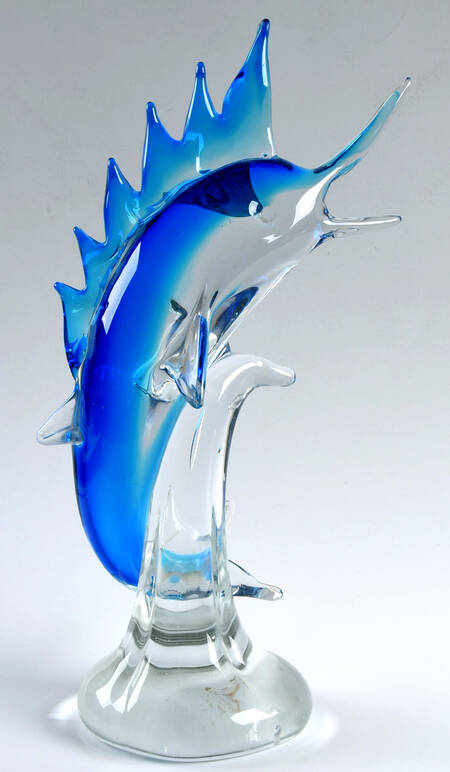 Murano Figurines Marlin-Blue On A Clear Wave - No Box