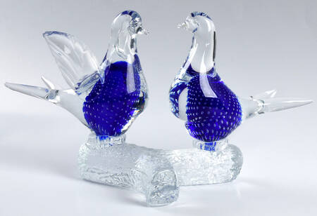 Murano Figurines Lovebirds On Branch Cobalt,Bubbles - No Box