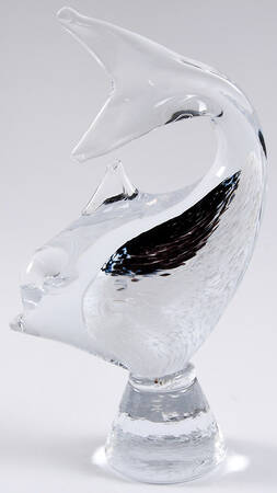 Murano Figurines Dolphin Jumping-Black & White - No Box