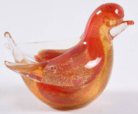 Murano Figurines Bird-Red And Gold - No Box