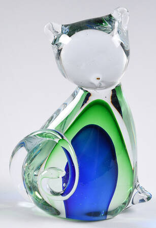 Murano Figurines Cat-Clear,Blue And Green - No Box