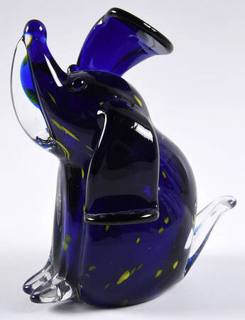 Murano Figurines Dog-Floppy Ears, Blue,Yellow Spots - No Box