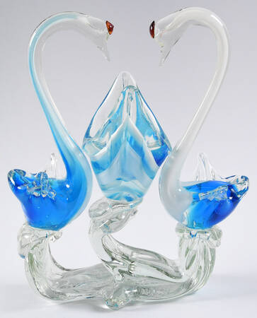 Murano Figurines Swan Pair-Blue On Clear Base  - No Box