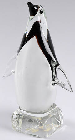 Murano Figurines Penguin-Black,White On Ice Block - No Box