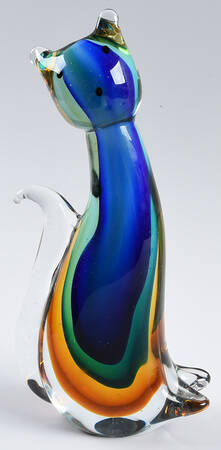 Murano Figurines Cat-Blue,Green,Amber - No Box