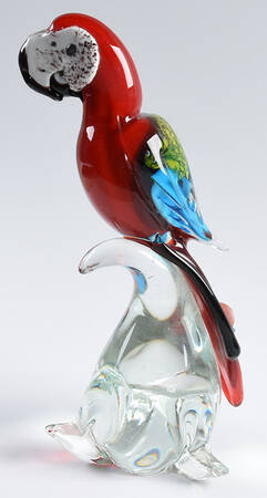 Murano Figurines Parrot-Multicolor On Clear Base - No Box