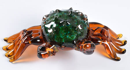 Murano Figurines Crab-Green And Amber - No Box