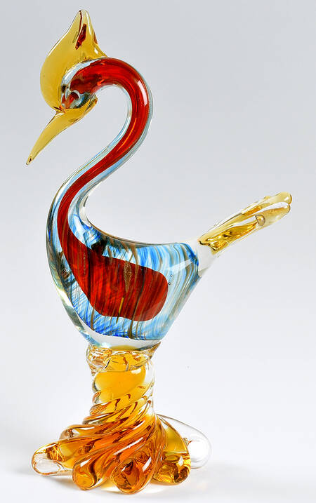 Murano Figurines Duck-Red,Blue,Multi,Amber Base - No Box