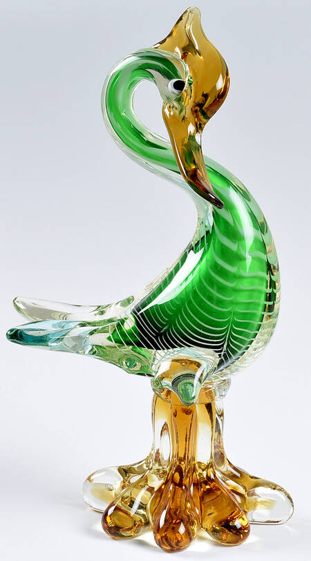 Murano Figurines Duck-Green,White,Amber Base - No Box