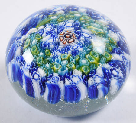 Murano Figurines Millefiore-White Blue Flowers Multi Base - No Box