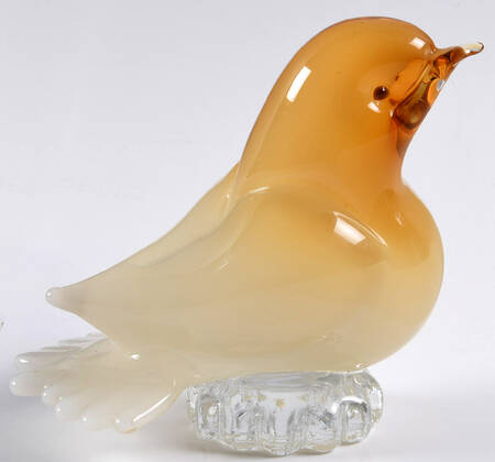 Murano Figurines Bird-Amber,White, Clear Base - Nb638, No Box