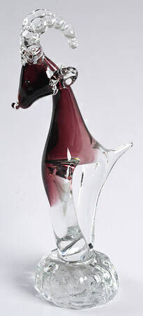 Murano Figurines Ram-Clear & Purple,Clear Base - Nb640, No Box