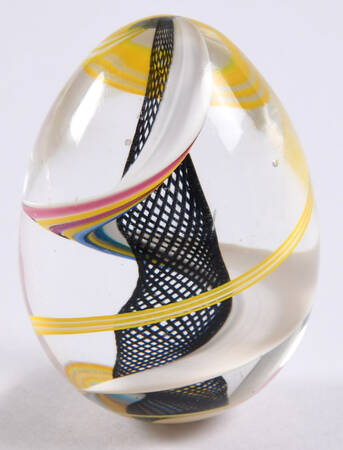 Murano Figurines Egg Multicolor Swirl Black Mesh - Nb648, No Box