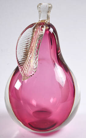 Murano Figurines Pear Bookend-Pink,Gold Leaf - Nb683, No Box