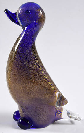 Murano Figurines Duck-Cobalt And Gold - No Box