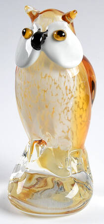 Murano Figurines Owl-Amber And White - Nb670, No Box