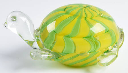 Murano Figurines Turtle-Yellow & Green Stripes - Nb669, No Box
