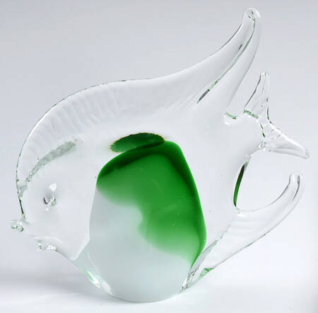 Murano Figurines Angelfish-Clear,Green,White - Nb664, No Box