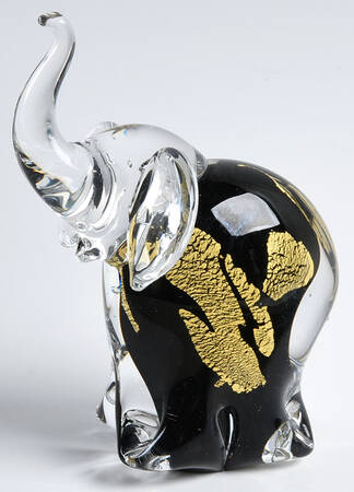 Murano Figurines Elephant-Black,Gold  - Nb657, No Box