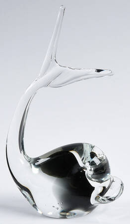 Murano Figurines Dolphin-Tail Up,Clear,Black - No Box