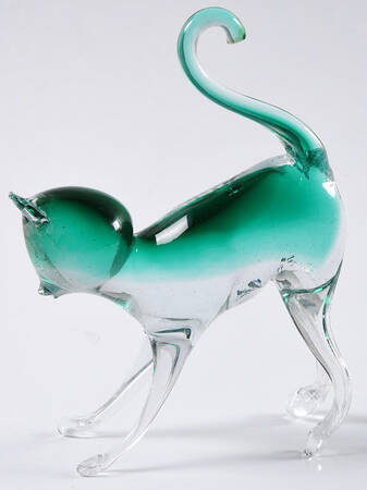 Murano Figurines Cat Standing,Tail Up-Green,Clear - Nb686, No Box