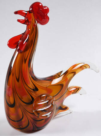 Murano Figurines Rooster-Red,Brown,Amber - Nb691, No Box