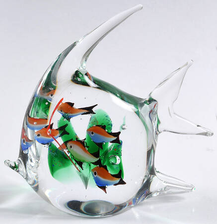 Murano Figurines Fish Shaped Aquarium,Red,Blue Fish - Nb690, No Box