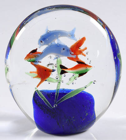 Murano Figurines Aquarium-Dolphins,Grass,Blue - Nb688, No Box