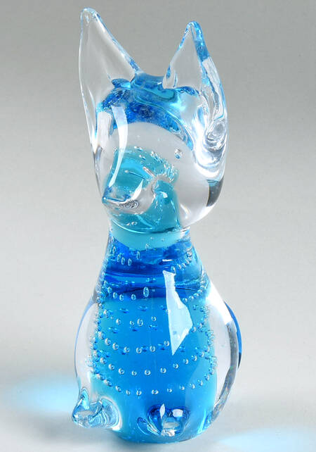 Murano Figurines Fox-Blue,Controlled Bubbles - Nb662, No Box