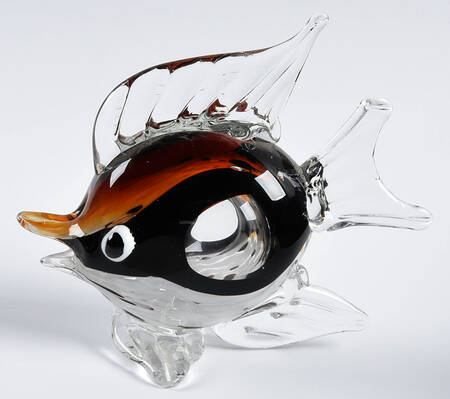 Murano Figurines Tropical Fish Amber Black White - Nb702, No Box