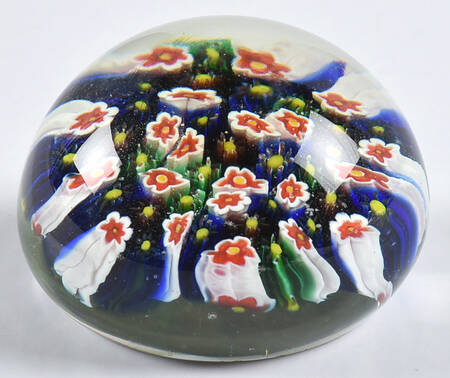 Murano Figurines Millefiore-White,Red,Blue Paperweight - Nb722, No Box