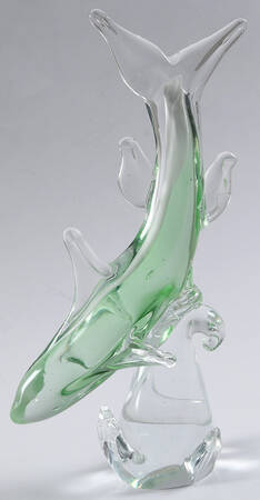 Murano Figurines Shark-Green With White Stripe - Nb720, No Box