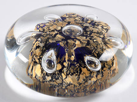 Murano Figurines Cobalt,Gold & Bubble Paperweight  - Nb731, No Box