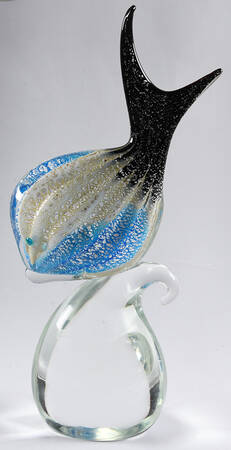 Murano Figurines Fish Silver Flecks Blue Black Tan - Nb738, No Box