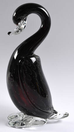 Murano Figurines Swan-Black With Tiny Bubble Feathers - Nb759, No Box