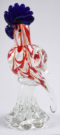 Murano Figurines Cockatoo-Red & White Swirl,Blue Comb - Nb753, No Box